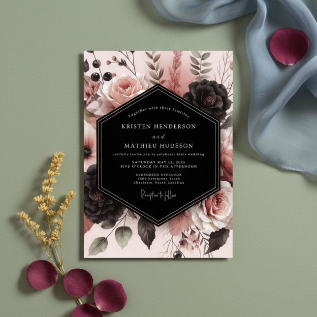 Convites Casamento Romance Botânico Rosa Rubor (Criador carregado)