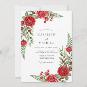 Convites Casamento Romance Botânico Rosa Vermelha