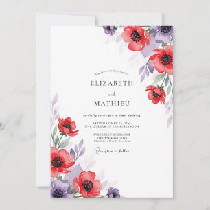 Convites Casamento Romance Botânico Violeta Vermelho