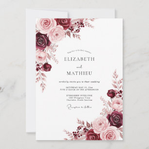 Convites Casamento Romance Burgundy em Flor