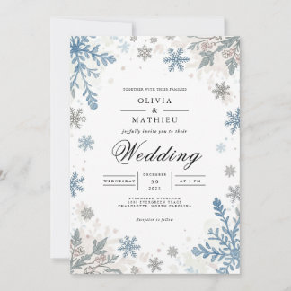 Convites Casamento Romance com Floco de Neve Azul Frosty