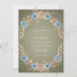 Convites Casamento Romance Coroa de Pêssego Azul