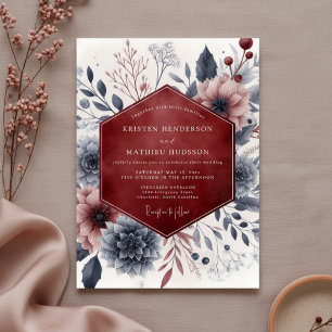 Convites Casamento Romance Crepúsculo Floral Borgonha