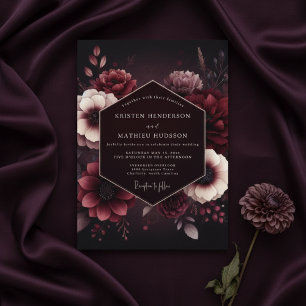 Convites Casamento Romance de Veludo Borgonha em Flor