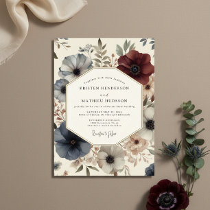 Convites Casamento Romance Deep Blue Bloom