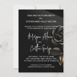 Convites Casamento Romance Dourado e Rosa Preta
