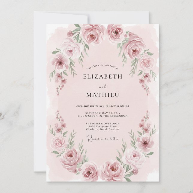 Convites Casamento Romance Etéreo Rosa Bege (Frente)