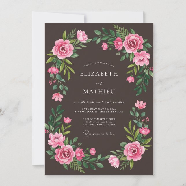 Convites Casamento Romance Exuberante Floral Rosa (Frente)