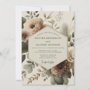 Convites Casamento Romance Flor Beige