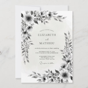 Convites Casamento Romance Flor Black White