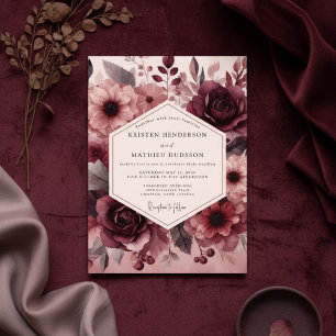 Convites Casamento Romance Flor Burgundy Luxuriante
