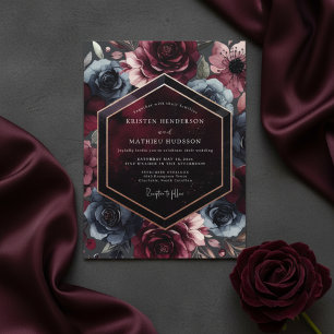 Convites Casamento Romance Flor Burgundy Moody
