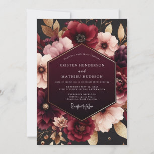 Convites Casamento Romance Flor Burgundy Profunda