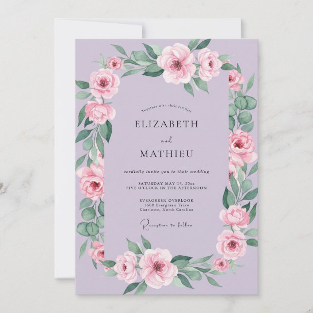 Convites Casamento Romance Flor de Alfazema Suave (Frente)