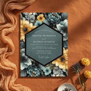 Convites Casamento Romance Flor de Amarelo Azul