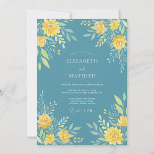 Convites Casamento Romance Flor de Amarelo Azul