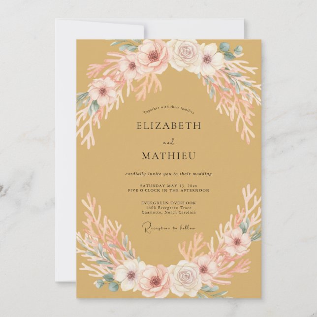 Convites Casamento Romance Flor de Amarelo Mostarda (Frente)