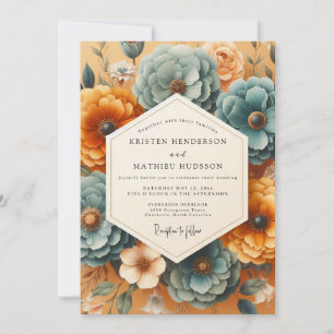 Convites Casamento Romance Flor de Âmbar Verde-azulado