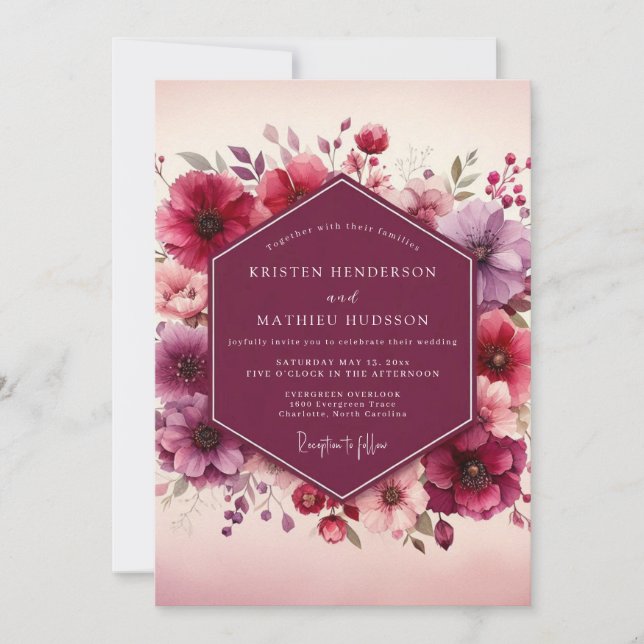 Convites Casamento Romance Flor de Ameixa (Frente)