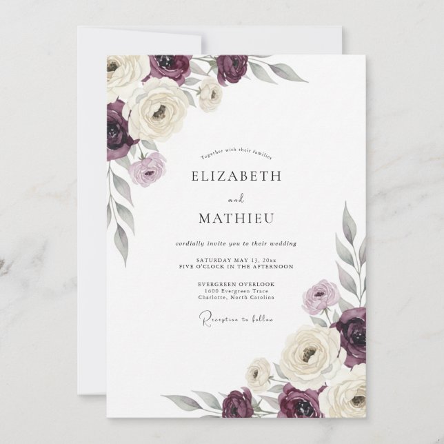 Convites Casamento Romance Flor de Ameixa (Frente)