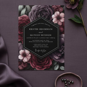 Convites Casamento Romance Flor de Ameixa Escura