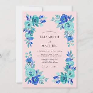 Convites Casamento Romance Flor de Azul Turquesa