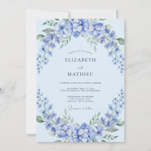 Convites Casamento Romance Flor de Blue Blossom (Frente)