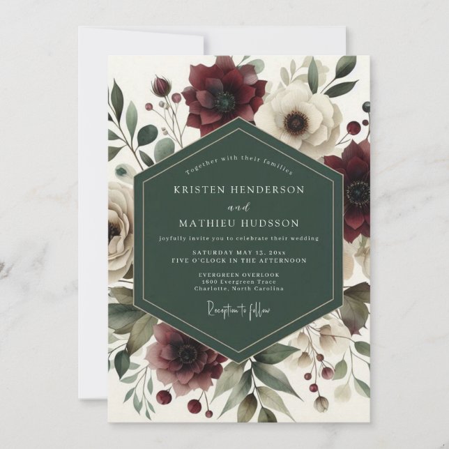 Convites Casamento Romance Flor de Borgonha (Frente)