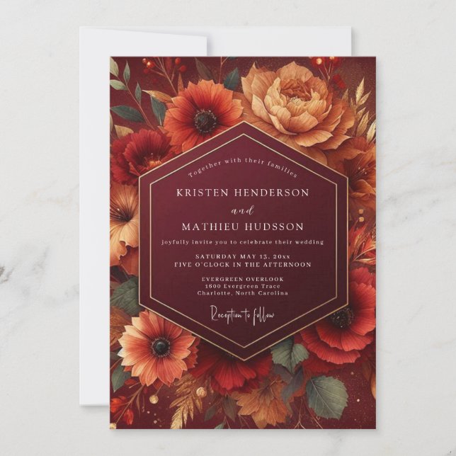 Convites Casamento Romance Flor de Borgonha (Frente)
