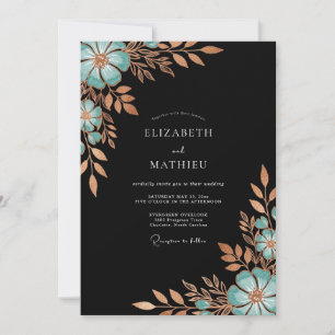 Convites Casamento Romance Flor de Cobre Turquesa