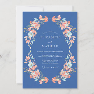 Convites Casamento Romance Flor de Coral Azul