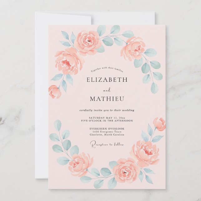 Convites Casamento Romance Flor de Coral Macia (Frente)