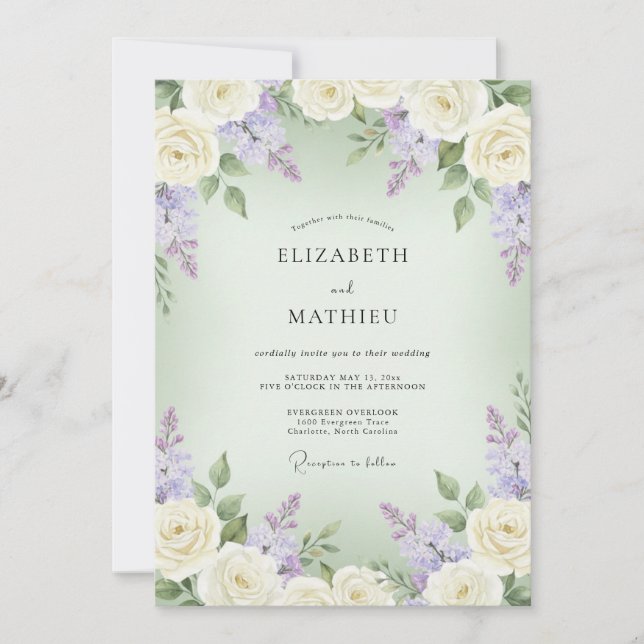 Convites Casamento Romance Flor de Creme de Lavanda (Frente)