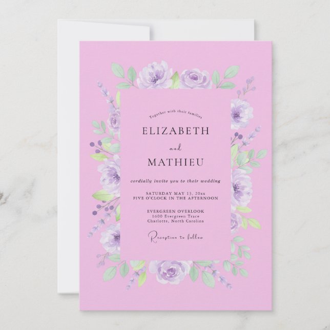 Convites Casamento Romance Flor de Lavanda Suave (Frente)