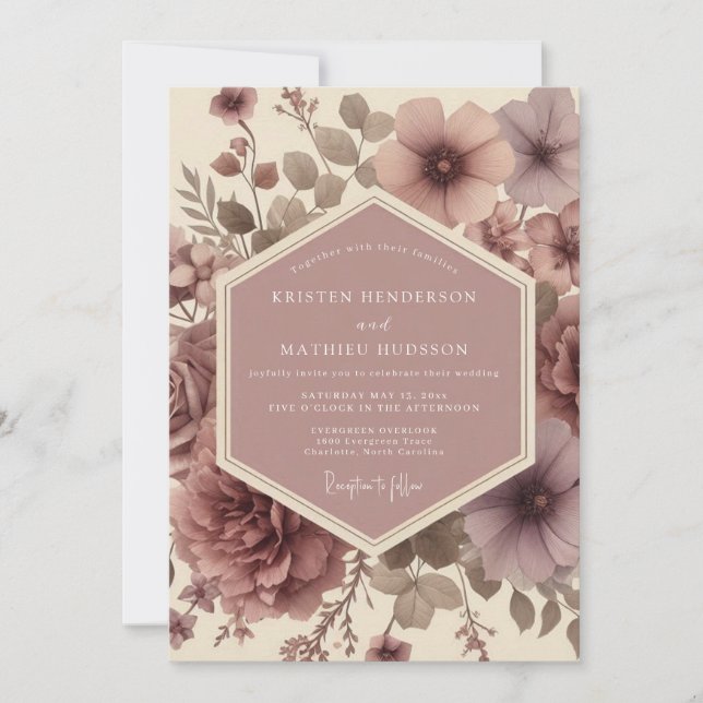 Convites Casamento Romance Flor de Malva (Frente)