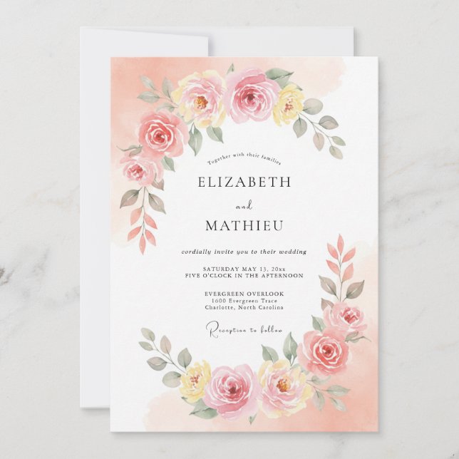Convites Casamento Romance Flor de Peachy Blush (Frente)