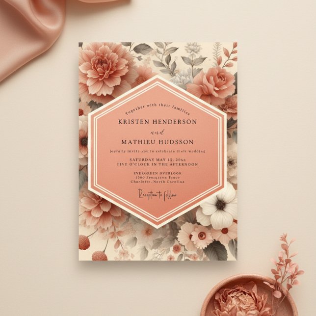 Convites Casamento Romance Flor de Pêssego (Criador carregado)