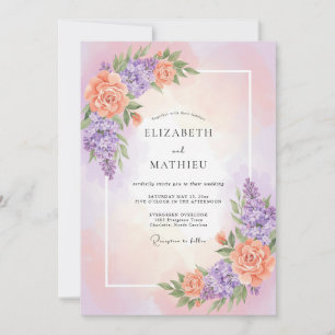 Convites Casamento Romance Flor de Pêssego Lavanda