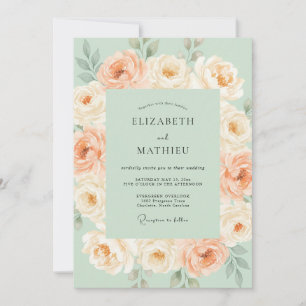 Convites Casamento Romance Flor de Pêssego Menta