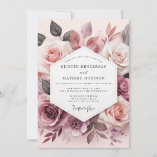 Convites Casamento Romance Flor de Rosa Empoeirada