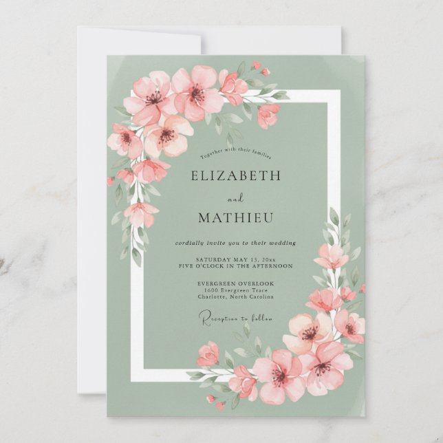 Convites Casamento Romance Flor de Rosa Salgueiro (Frente)
