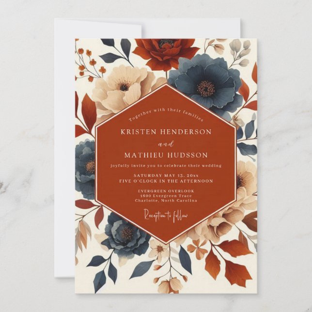 Convites Casamento Romance Flor de Terracota (Frente)