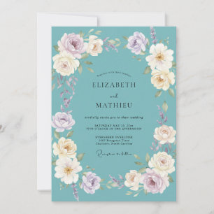 Convites Casamento Romance Flor de Tília Teal