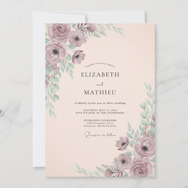 Convites Casamento Romance Flor Gentil Malva (Frente)