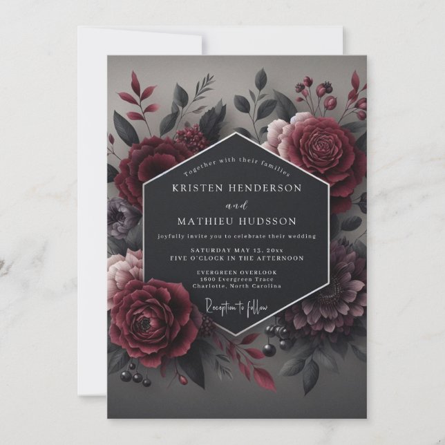 Convites Casamento Romance Flor profunda Vermelha (Frente)
