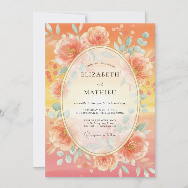 Convites Casamento Romance Florada Coral (Frente)