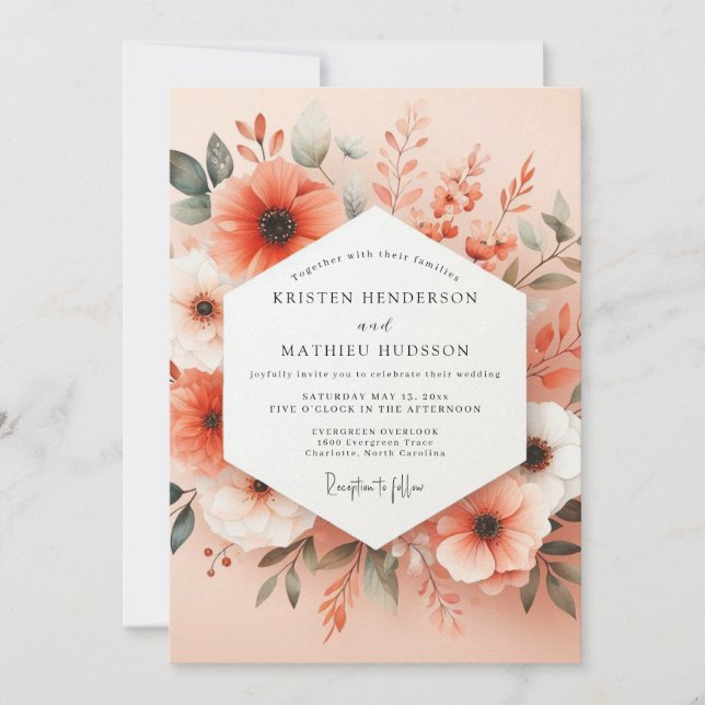 Convites Casamento Romance Florada de Coral (Frente)
