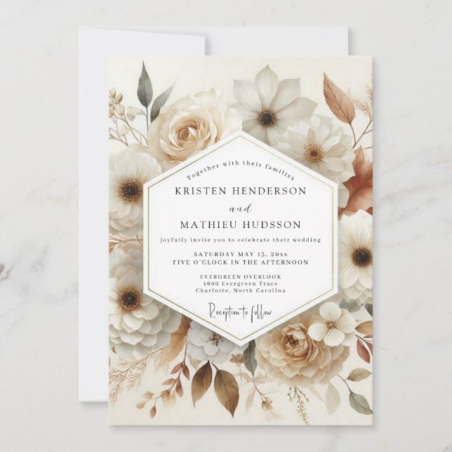 Convites Casamento Romance Florada de Creme (Frente)