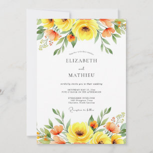 Convites Casamento Romance Floral Amarelo