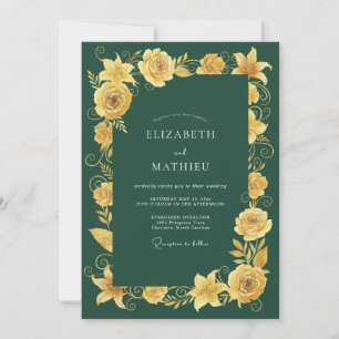 Convites Casamento Romance Floral Amarelo Dourado